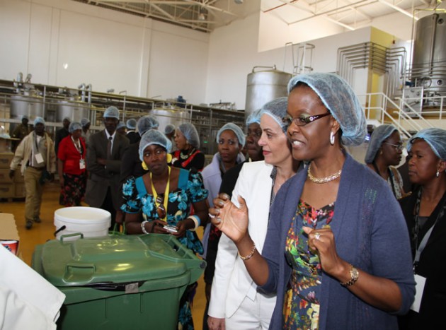 First Lady Amai Grace Mugabe show her products to UNWTO head of delegation Nisrine Rifai -pic by Tawanda Mudimu