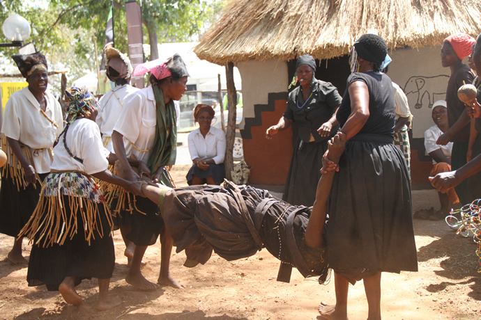 The Nambya dance group showing how they  perform   their rituals at the Zimbabwe Cultural village in Victoria Falls 