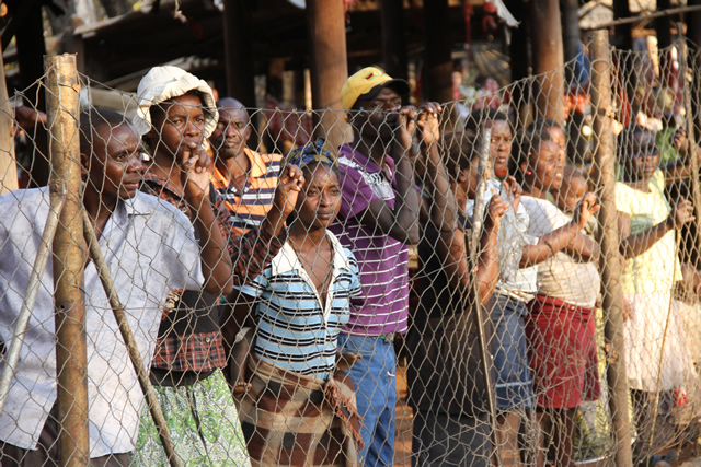 Business came to a stand still as vendors at Chinotimba market watch street carnival proceedings from a fence in Victoria Falls