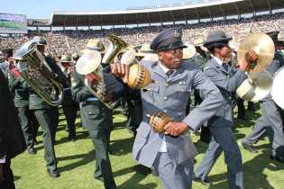 LET THE MUSIC PLAY . . . Tatadzei “Mr Hosho” Chimanga performs with the Air Force of Zimbabwe Band