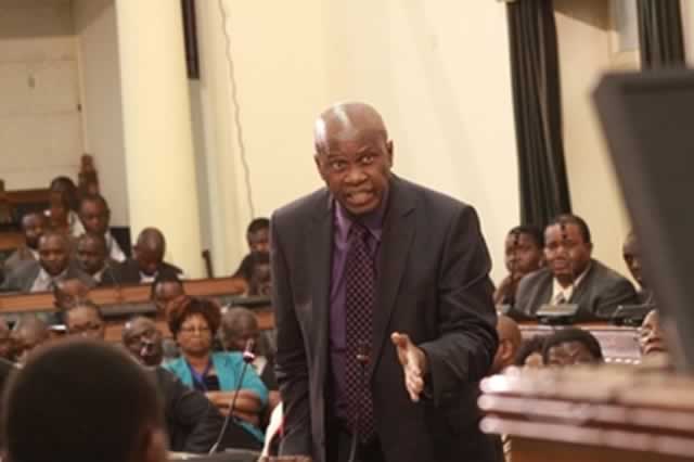 Finance and Economic Development Minister Patrick Chinamasa answers questions in Parliament yesterday. — (Picture by Munyaradzi Chamalimba)