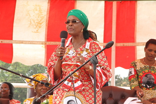The First Lady Dr Grace Mugabe addresses a rally at Chinhoyi Stadium last week.