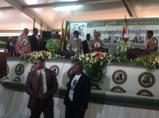 President Mugabe and First Lady Amai Grace Mugabe arrive in the main auditorium (pic by Lloyd Gumbo)