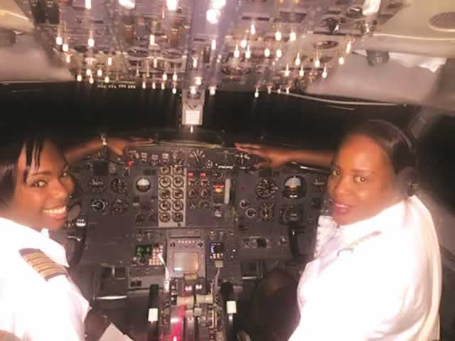 The two ladies touch down at Vic Falls Airport 