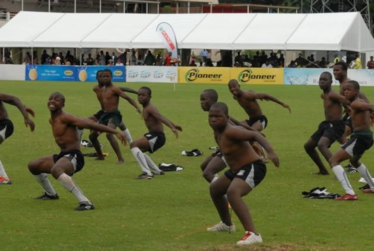 LITTLE HAKA . . . Members of the highly successful Mbare Academy perform their own version of the All Blacks’ haka during the rugby schools festival