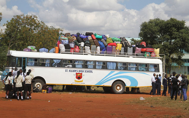 A bus from St Killian’s High School loaded with luggage before departure for Nyazura from Harare with pupils going back ahead of schools opening. - Pictures: Kudakwashe Hunda