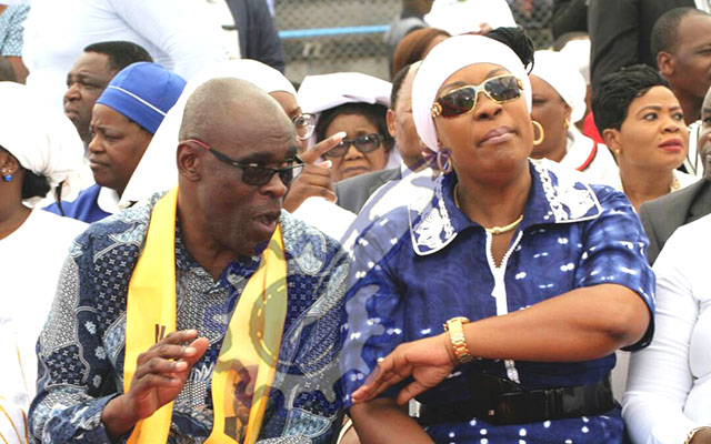 Cde Edgar Mbwembwe with MrsChombo enjoy the proceedings at the Super Sunday rally.