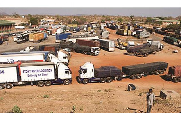 Trucks wait for clearance at Chirundu Border Post