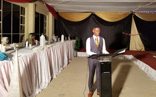 Washington Hills High School student Ivan Craig Jr presents a speech at a dinner event recently